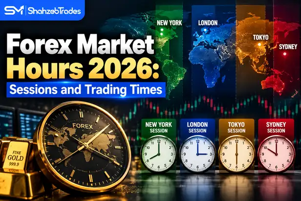 Forex Market Hours 2026 showing Sydney, Tokyo, London, and New York trading sessions