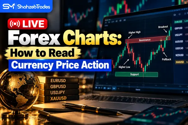 Live Forex Charts showing candlesticks, currency price action, trend, and support and resistance